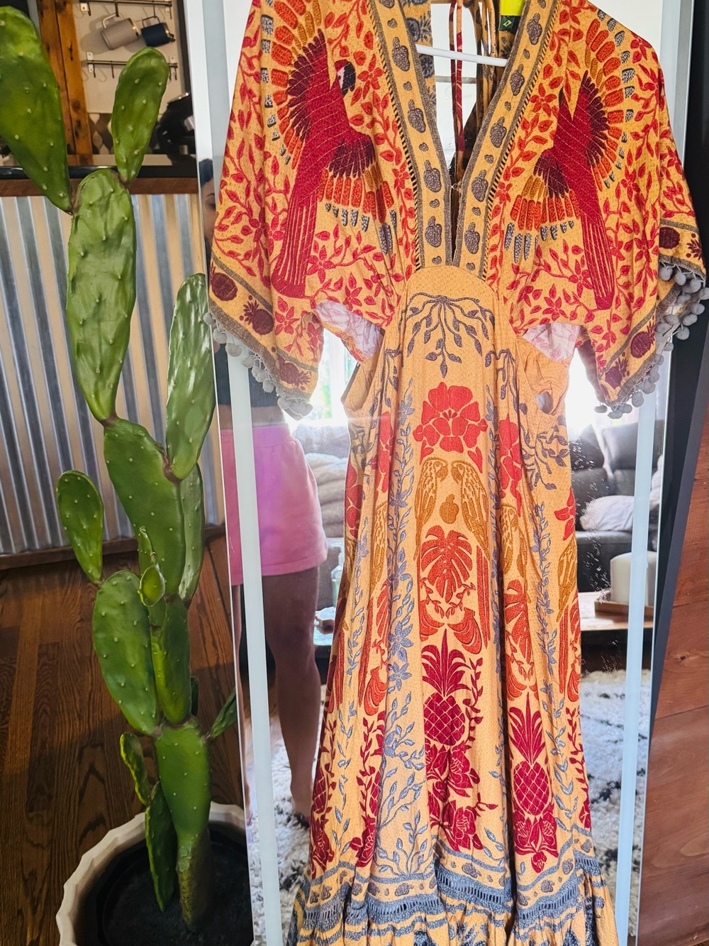 Farm rio sz m Boho Floral Print Midi Dress in Mustard gold details - Picture 4 of 13